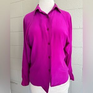Vtg Fenn Wright & Mason Fuchsia Pink Silk Striped Button Up Blouse Sz 4 Barbie